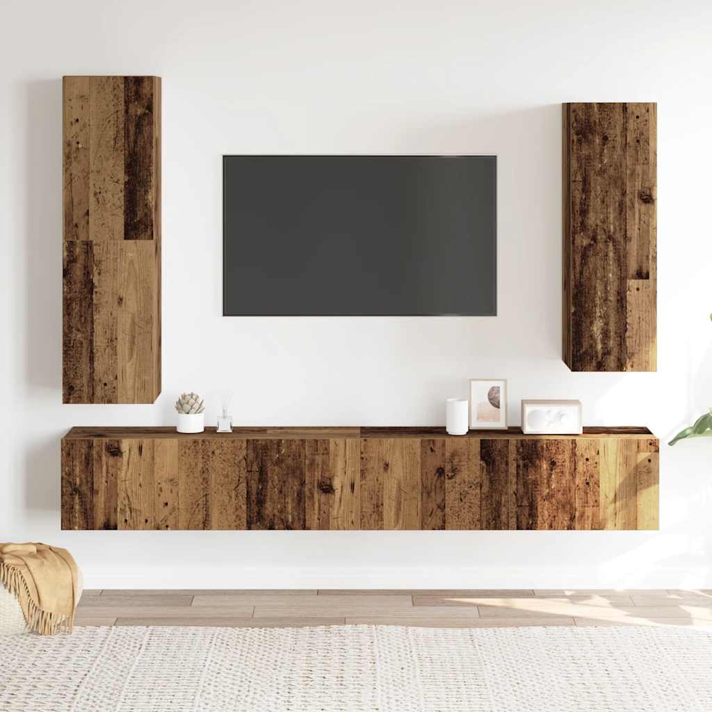vidaXL 4-tlg. TV-Schrank-Set Wandmontage Altholz-Optik Holzwerkstoff