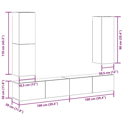 vidaXL 4-tlg. TV-Schrank-Set Wandmontage Artisan-Eiche Holzwerkstoff