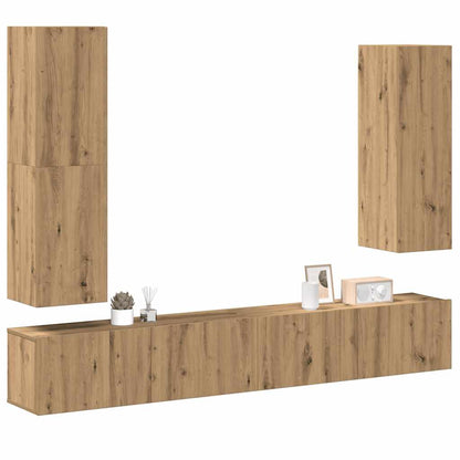 vidaXL 4-tlg. TV-Schrank-Set Wandmontage Artisan-Eiche Holzwerkstoff