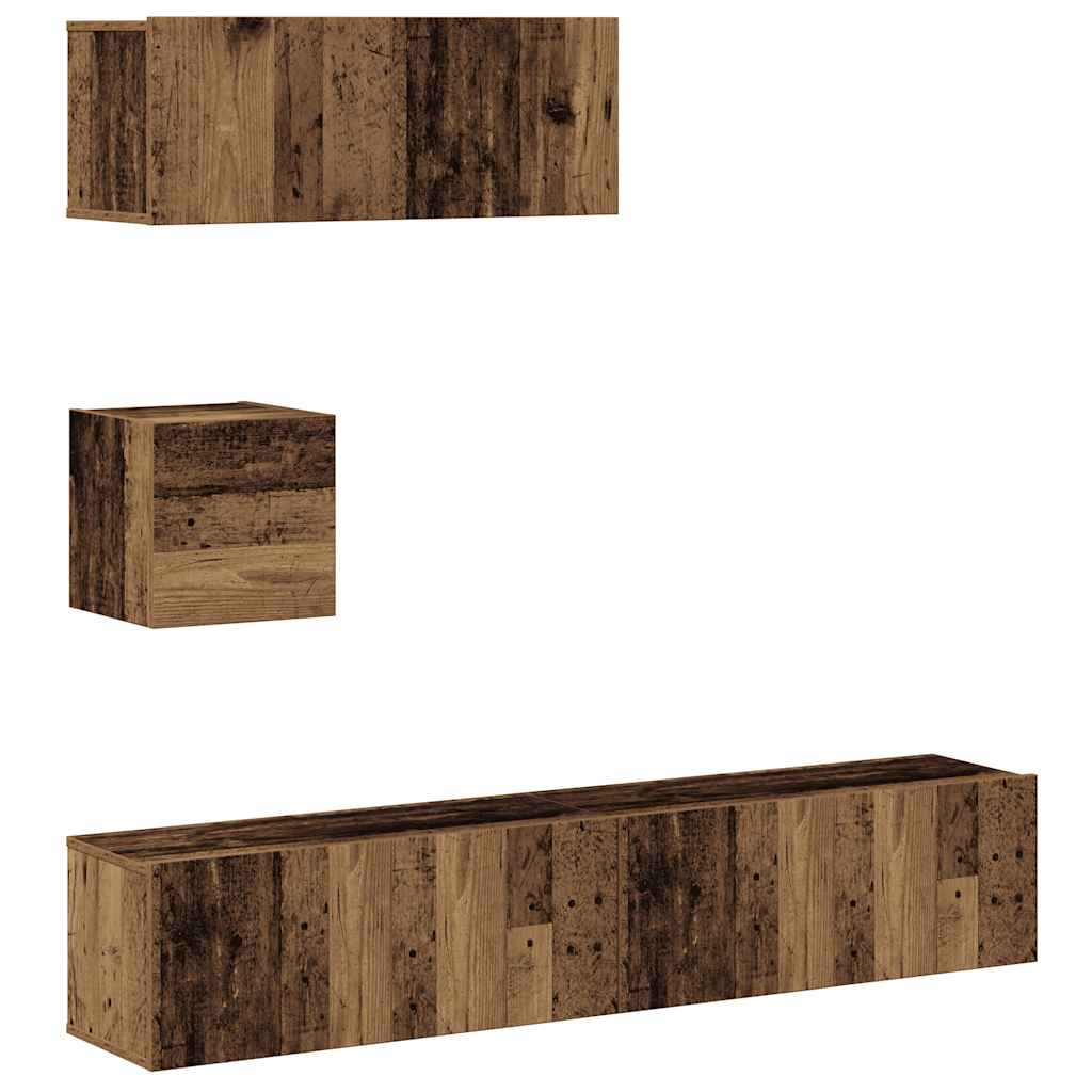 vidaXL 4-tlg. TV-Schrank-Set Wandmontage Altholz-Optik Holzwerkstoff