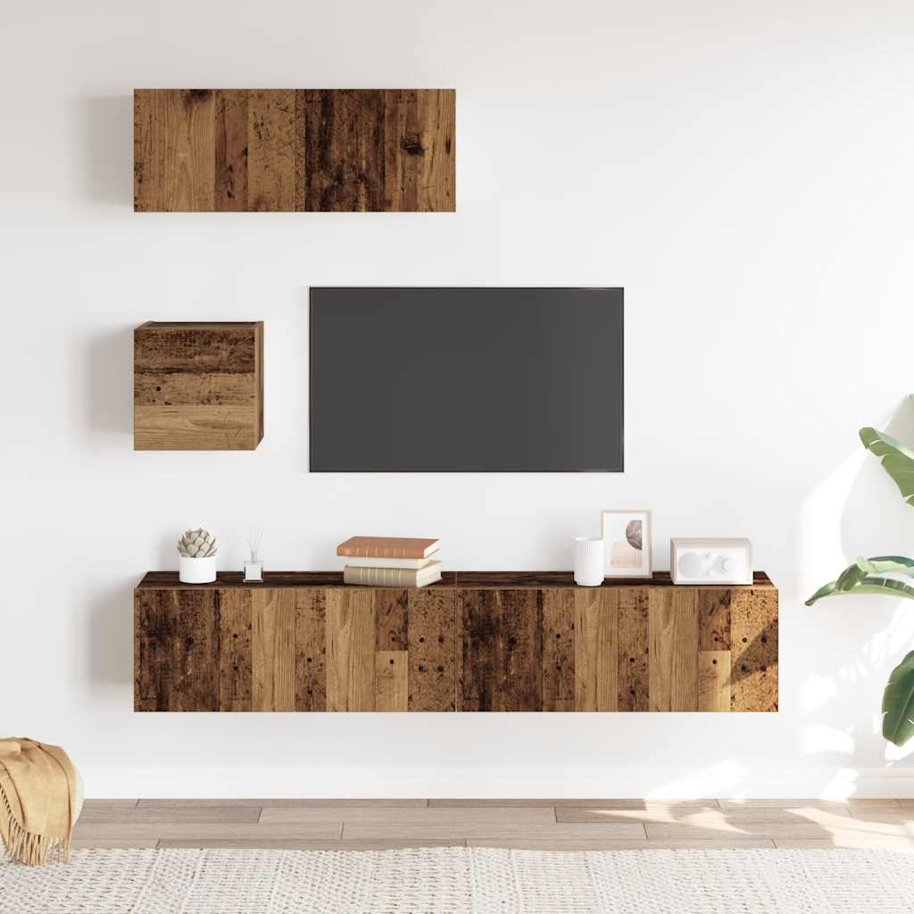 vidaXL 4-tlg. TV-Schrank-Set Wandmontage Altholz-Optik Holzwerkstoff
