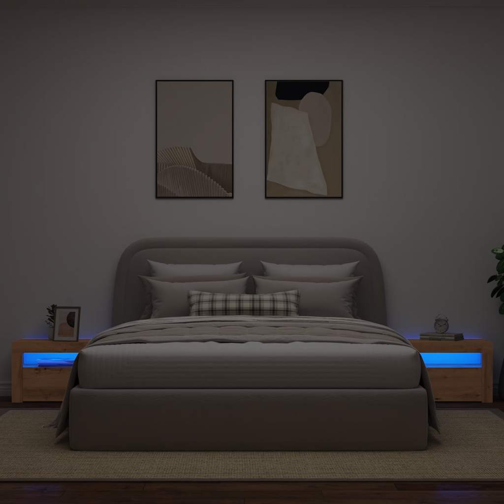 vidaXL Tables de chevet 2 pcs avec LED Chêne Artisan 60x35x40 cm