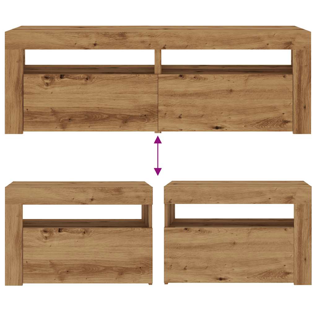 vidaXL Tables de chevet 2 pcs avec LED Chêne Artisan 60x35x40 cm