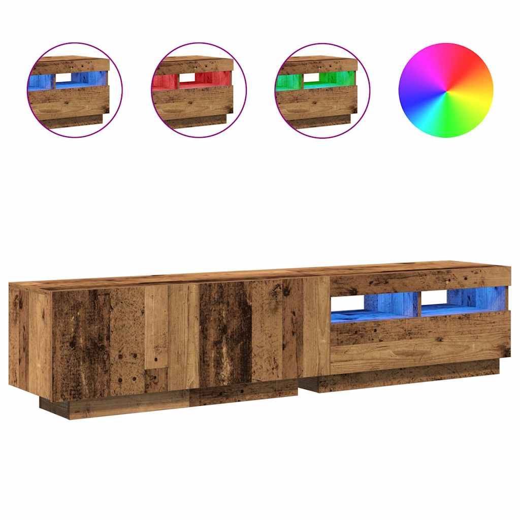vidaXL TV-Schrank mit LED-Leuchten Altholz-Optik 180x35x40 cm