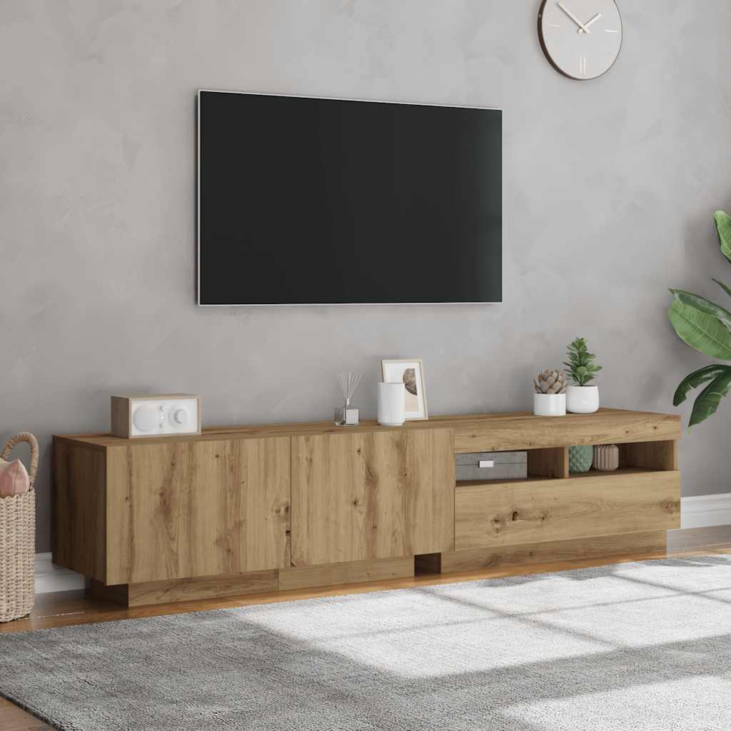 Meuble TV vidaXL avec lumières LED chêne artisan 180x35x40 cm