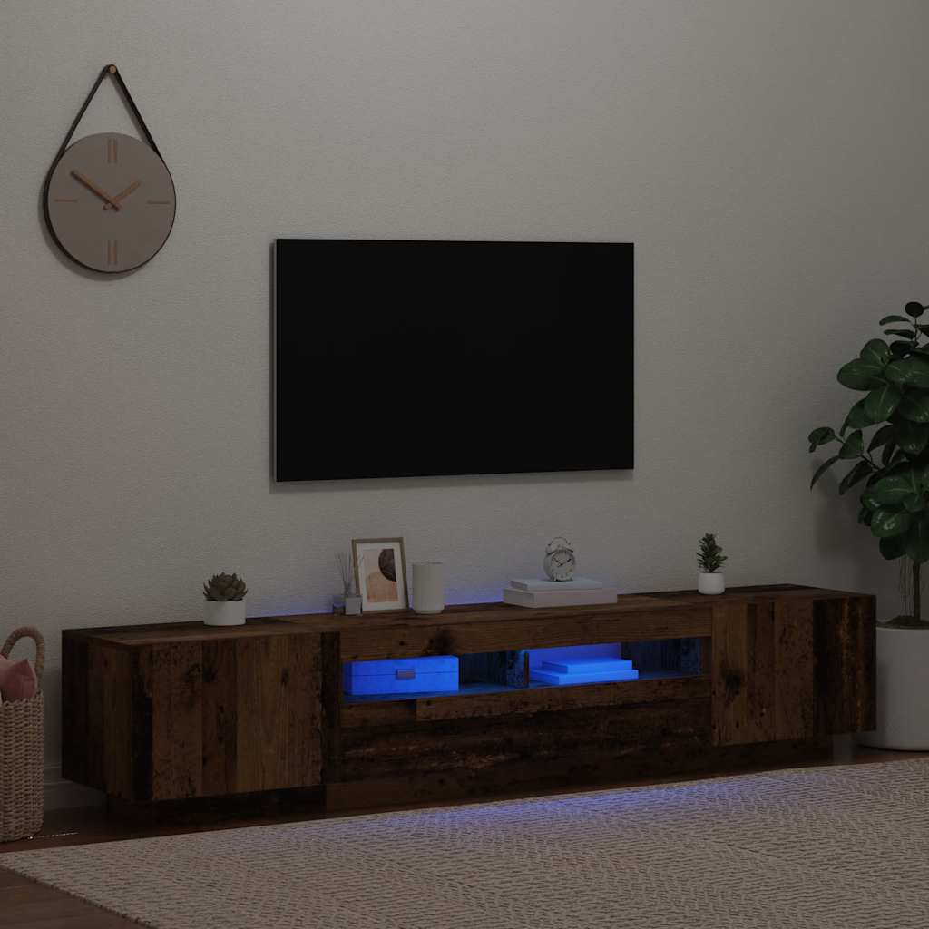 Meuble TV vidaXL avec lumières LED aspect bois de récupération 200x35x40 cm