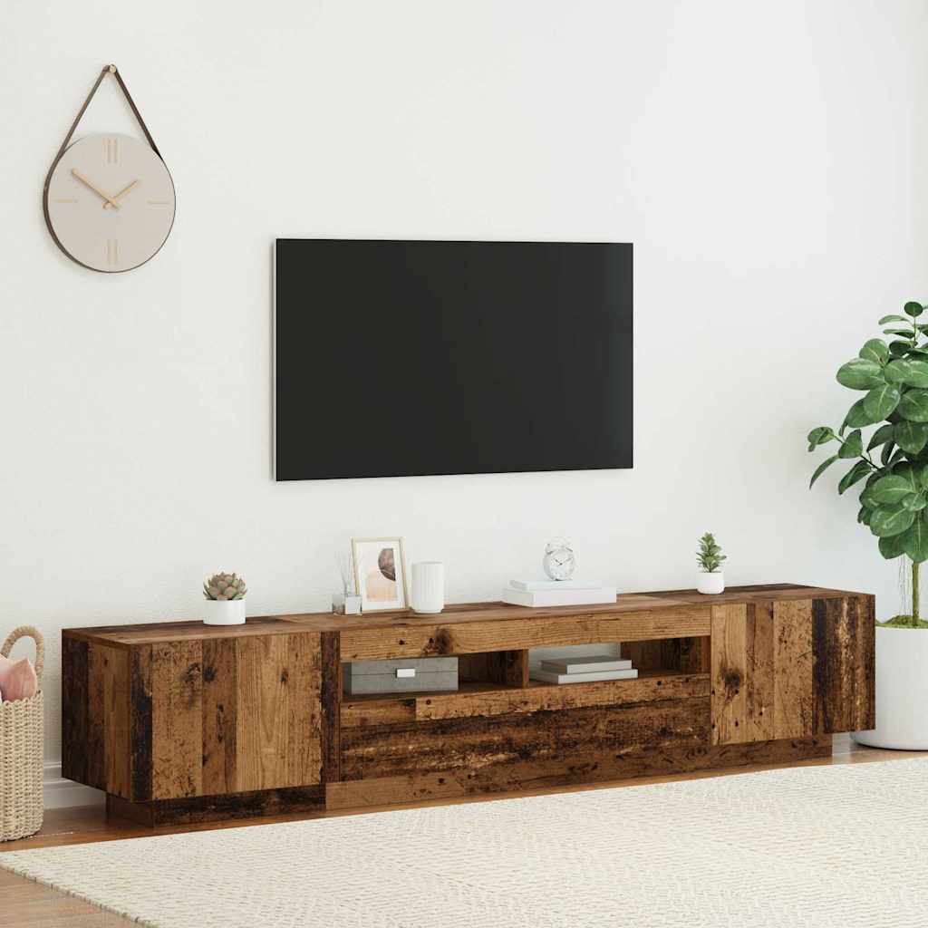 Meuble TV vidaXL avec lumières LED aspect bois de récupération 200x35x40 cm