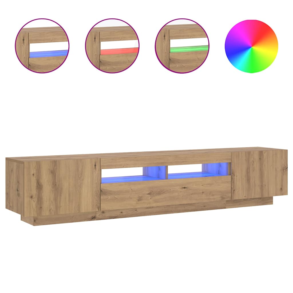 Meuble TV vidaXL avec lumières LED chêne artisan 200x35x40 cm