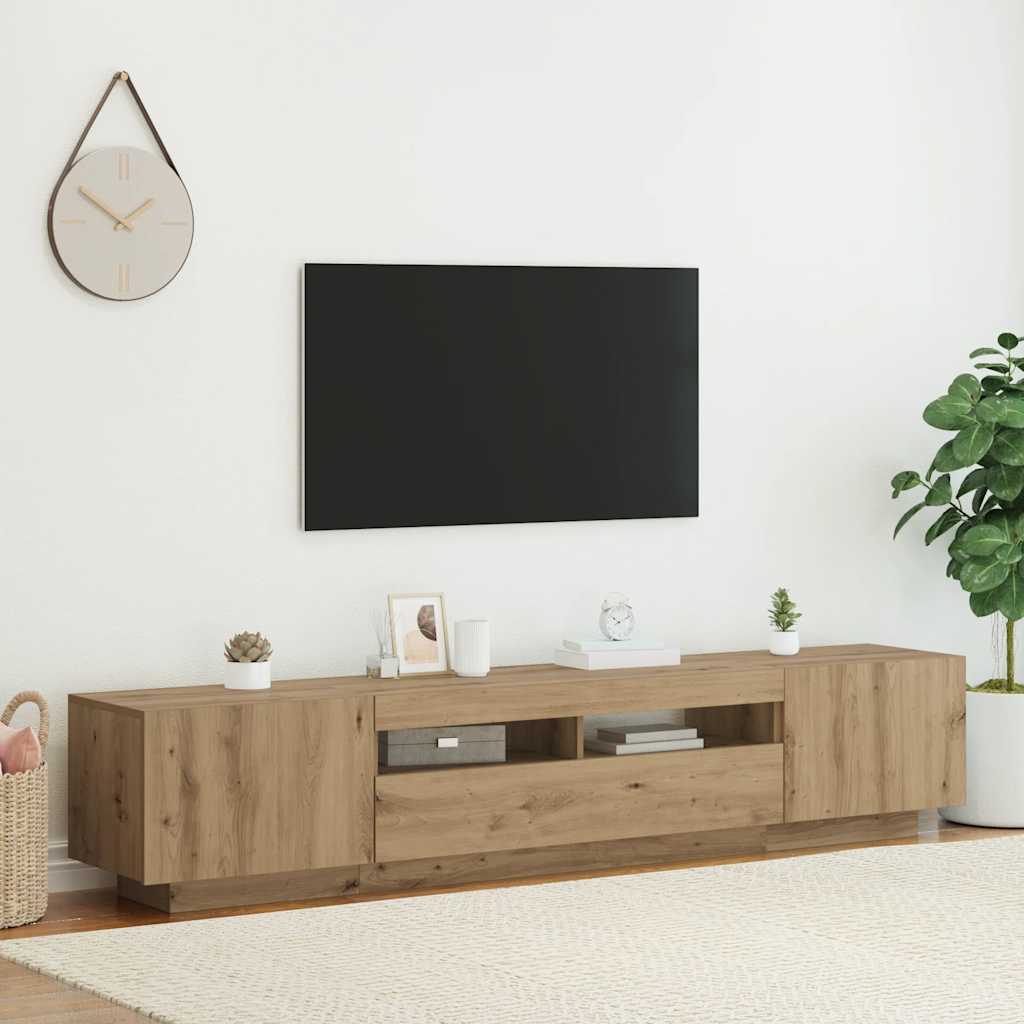 Meuble TV vidaXL avec lumières LED chêne artisan 200x35x40 cm