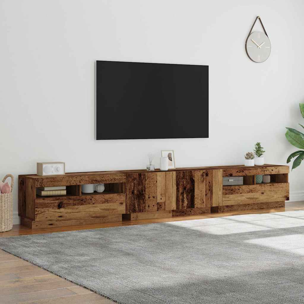 Meuble TV vidaXL avec lumières LED aspect bois de récupération 260x35x40 cm