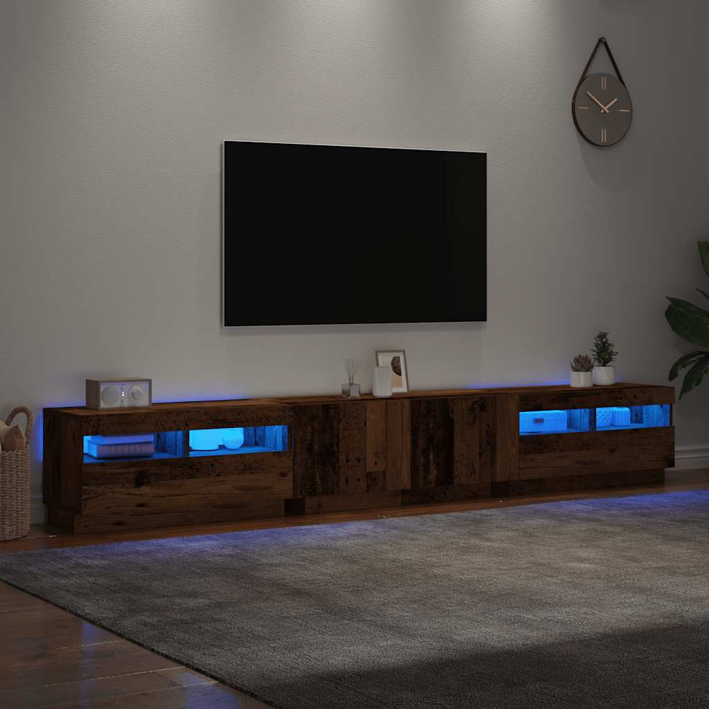 Meuble TV vidaXL avec lumières LED aspect bois de récupération 260x35x40 cm