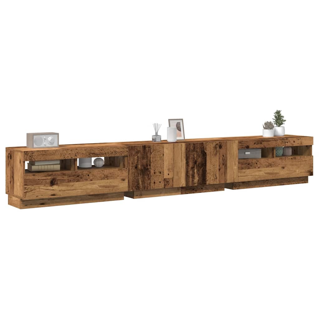 Meuble TV vidaXL avec lumières LED aspect bois de récupération 260x35x40 cm