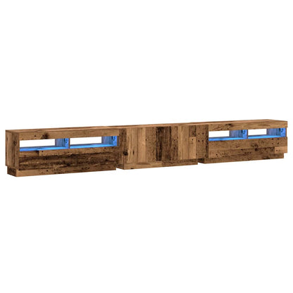 vidaXL Meuble TV avec lumières LED effet bois recyclé 300x35x40 cm