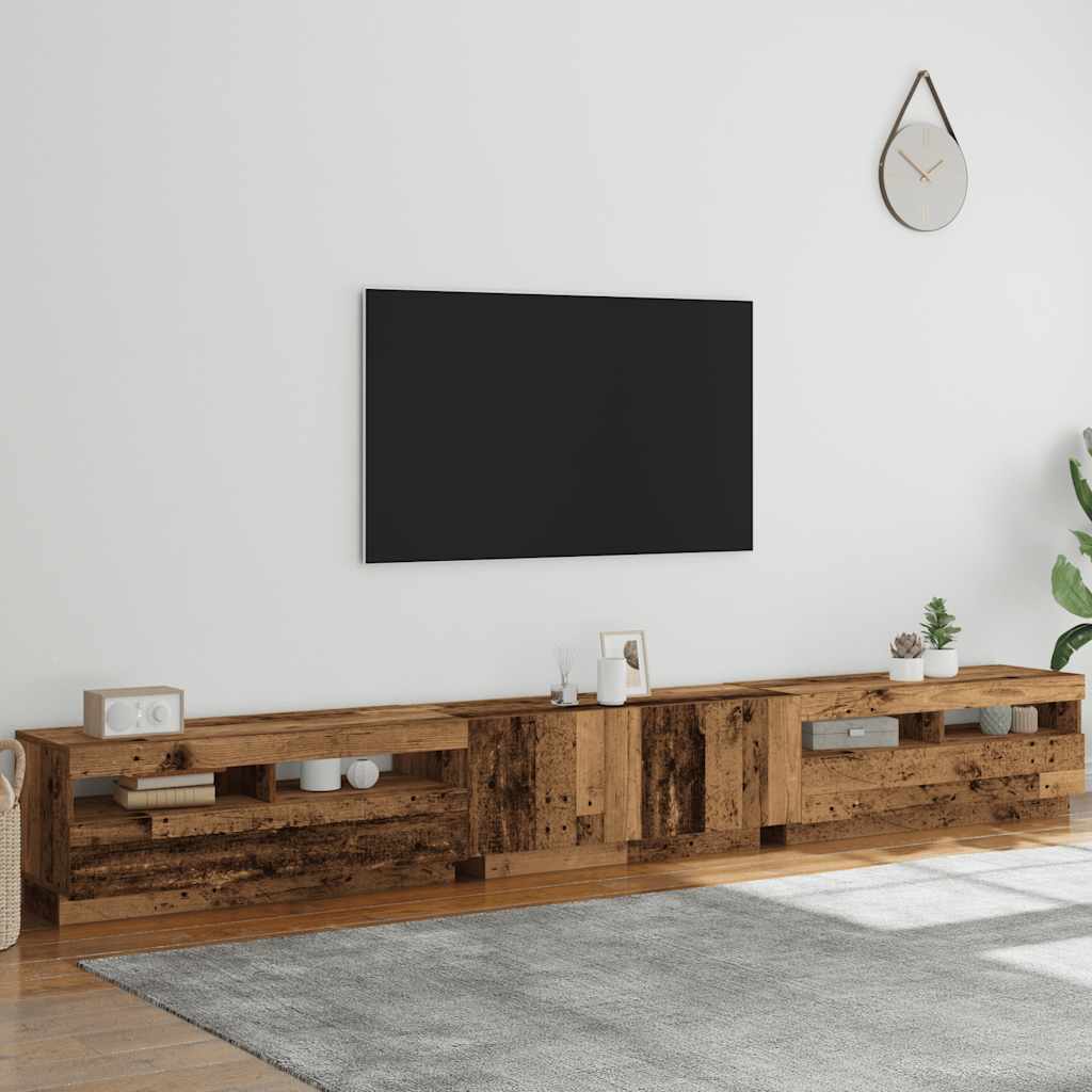 vidaXL Meuble TV avec lumières LED effet bois recyclé 300x35x40 cm