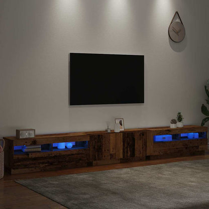 vidaXL Meuble TV avec lumières LED effet bois recyclé 300x35x40 cm