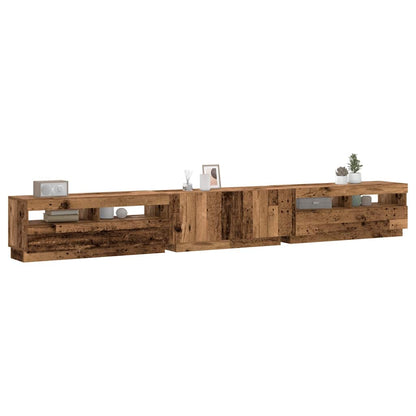 vidaXL Meuble TV avec lumières LED effet bois recyclé 300x35x40 cm