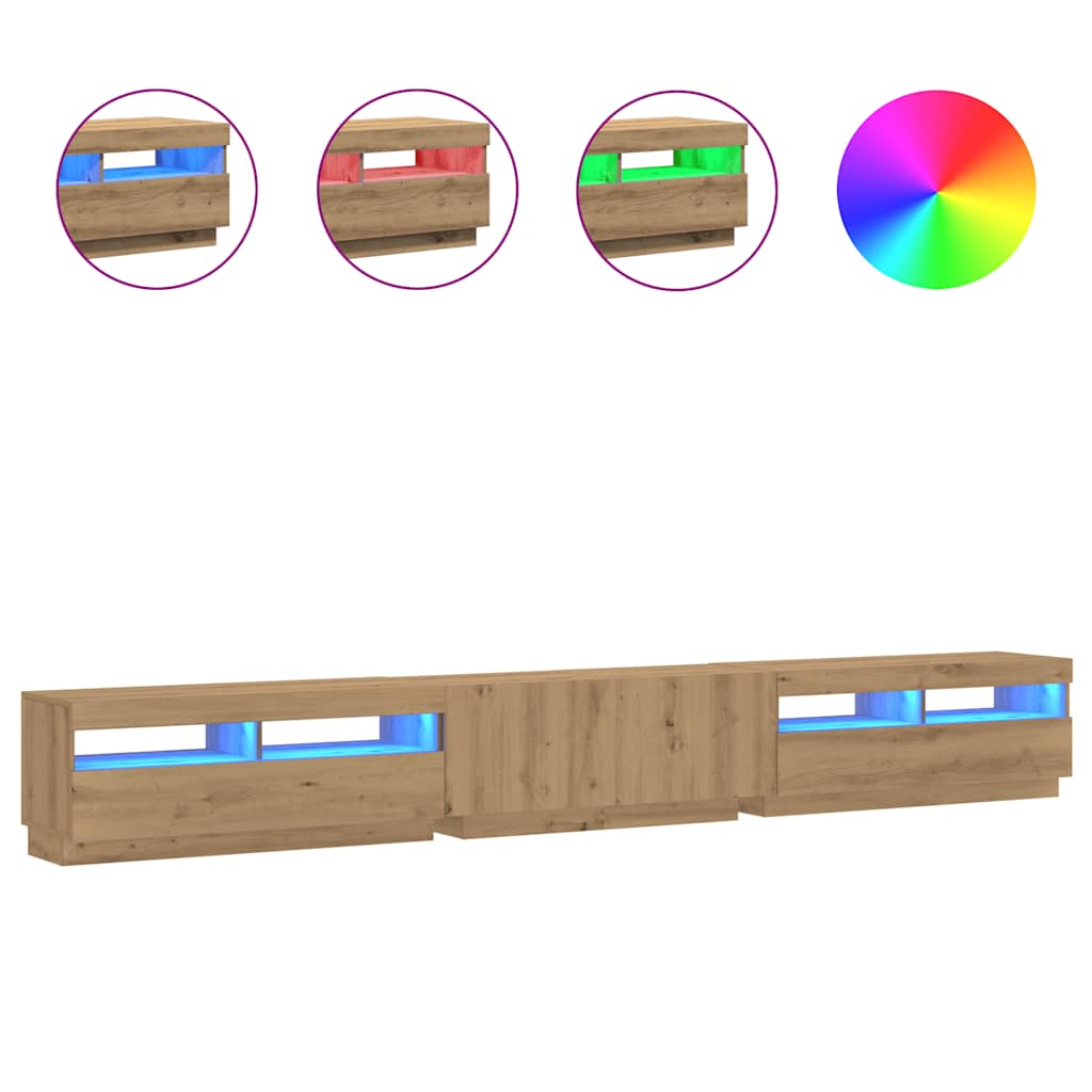 Meuble TV vidaXL avec lumières LED Chêne artisan 300x35x40 cm