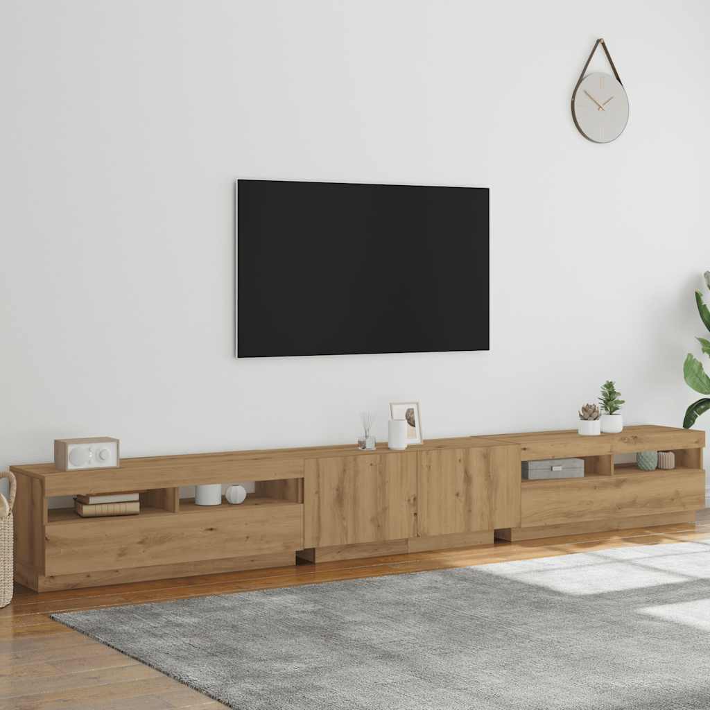 Meuble TV vidaXL avec lumières LED Chêne artisan 300x35x40 cm