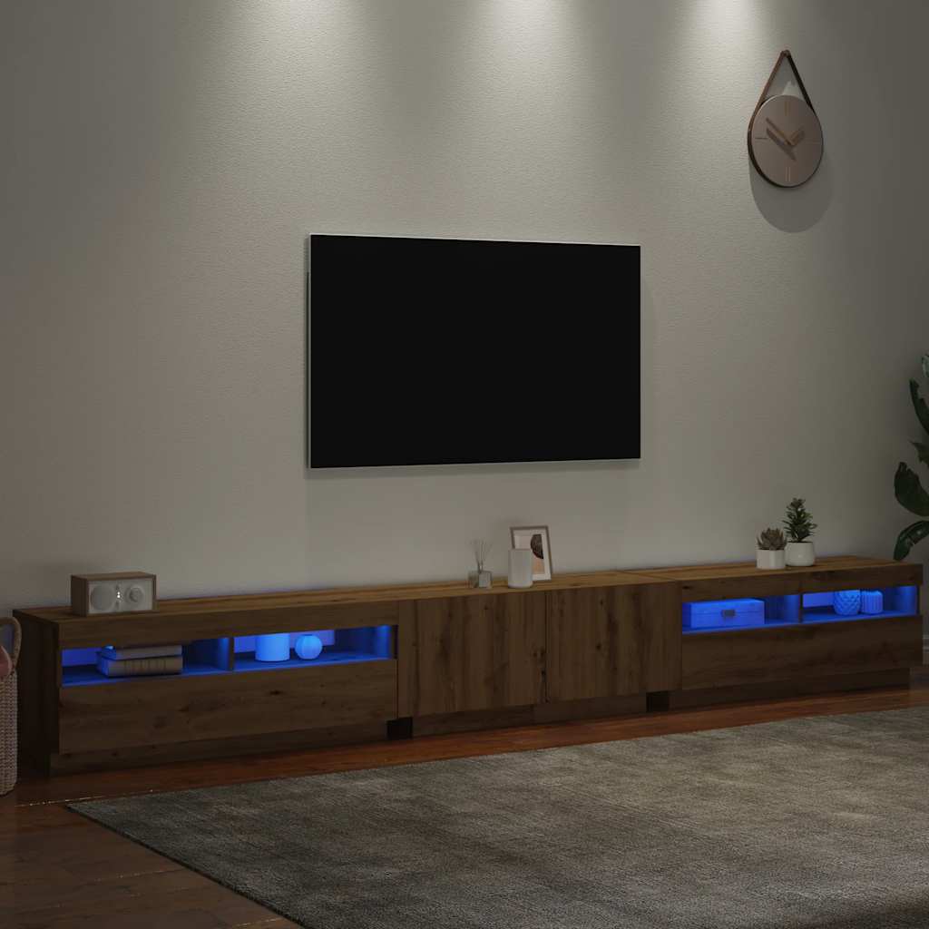 Meuble TV vidaXL avec lumières LED Chêne artisan 300x35x40 cm