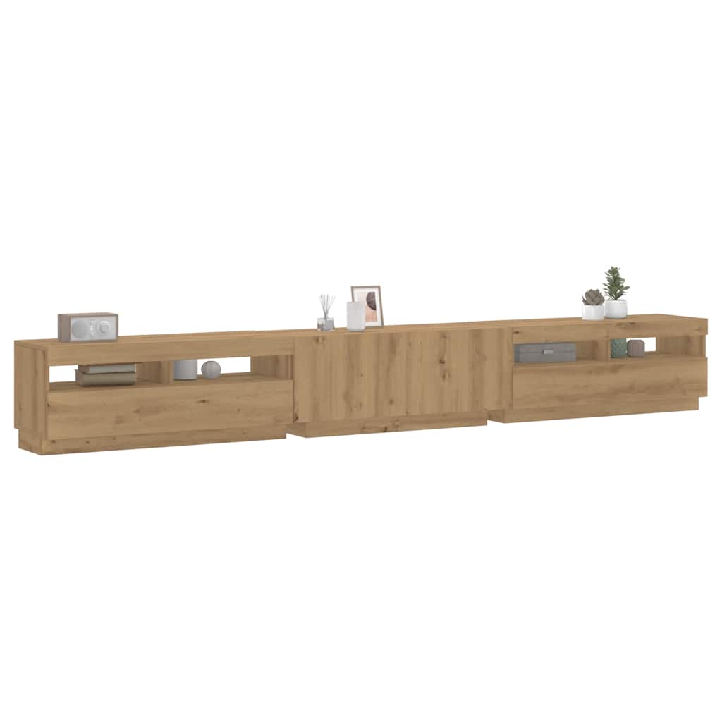 Meuble TV vidaXL avec lumières LED Chêne artisan 300x35x40 cm