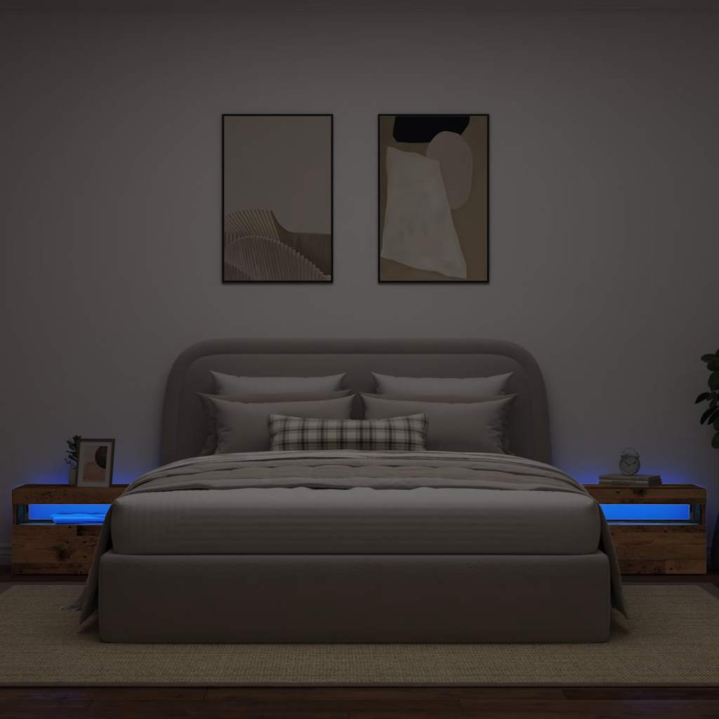 vidaXL Nachttisch mit LED-Leuchten Altholz-Optik 60x35x40 cm