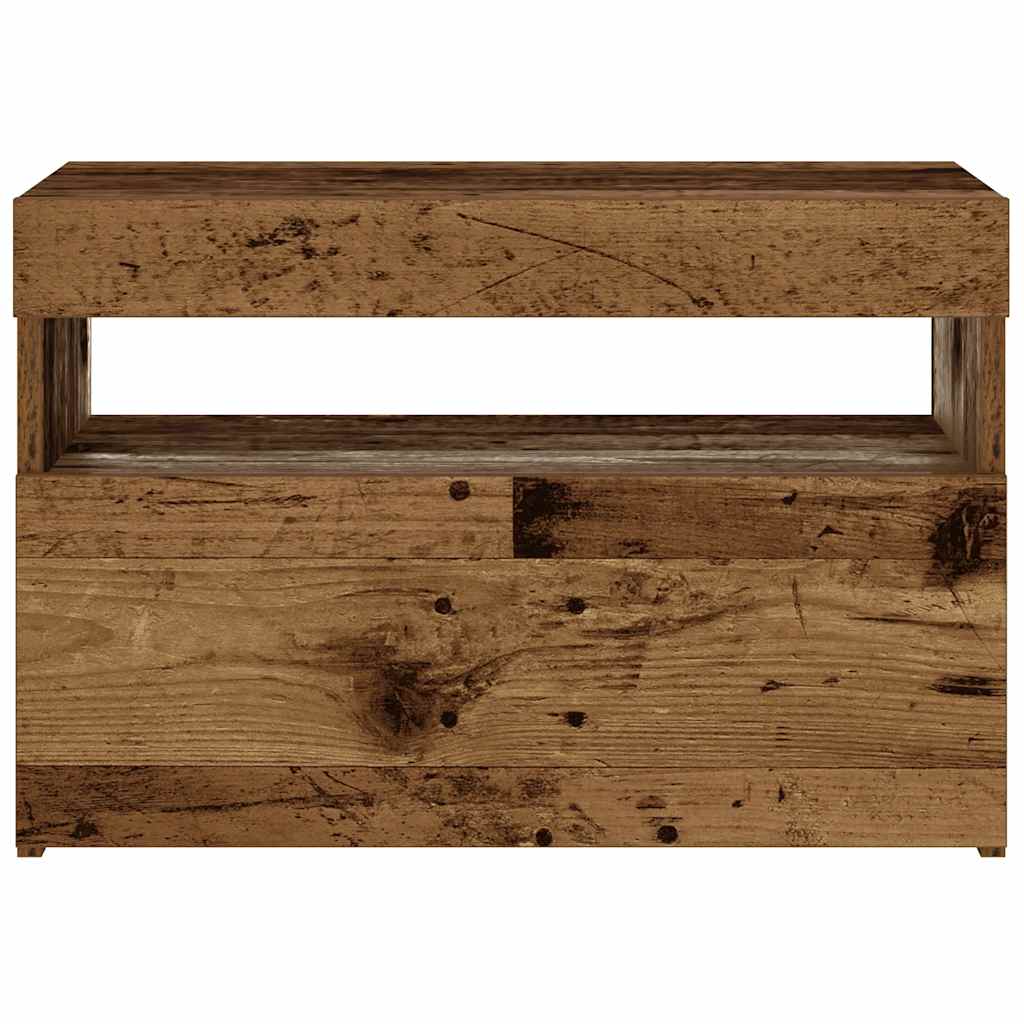vidaXL Nachttisch mit LED-Leuchten Altholz-Optik 60x35x40 cm