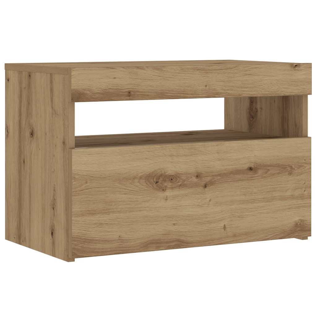 vidaXL Nachttisch mit LED-Leuchten Artisan-Eiche 60x35x40 cm