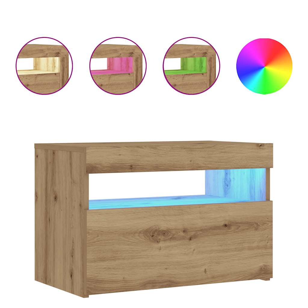 vidaXL Nachttisch mit LED-Leuchten Artisan-Eiche 60x35x40 cm
