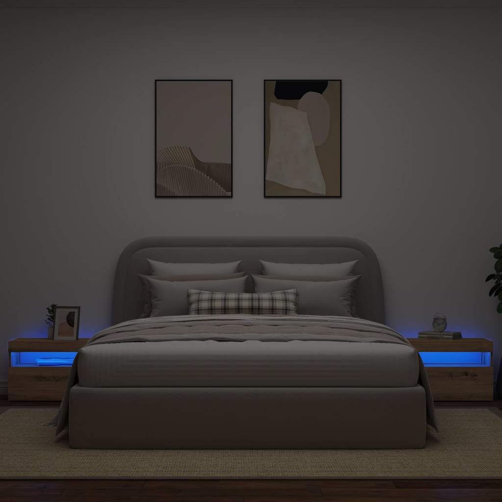 vidaXL Nachttisch mit LED-Leuchten Artisan-Eiche 60x35x40 cm