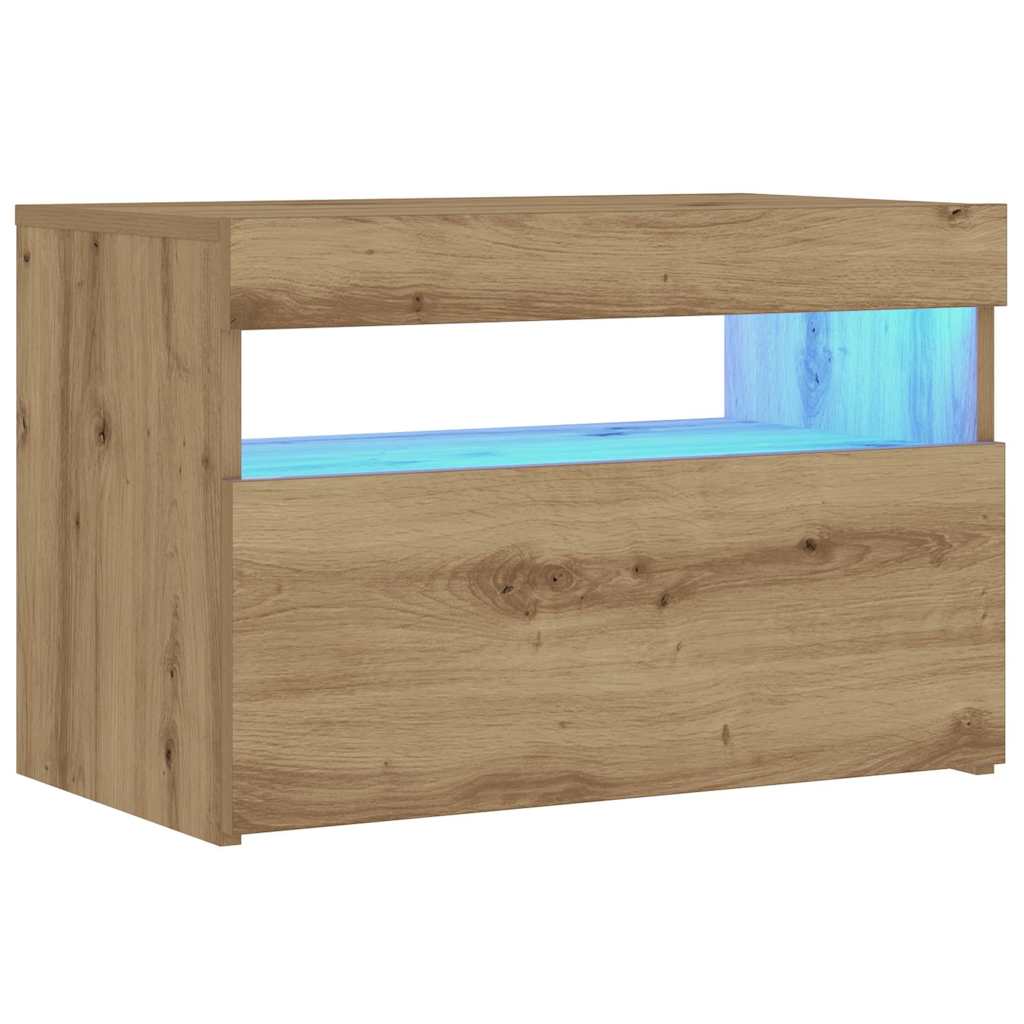 vidaXL Nachttisch mit LED-Leuchten Artisan-Eiche 60x35x40 cm