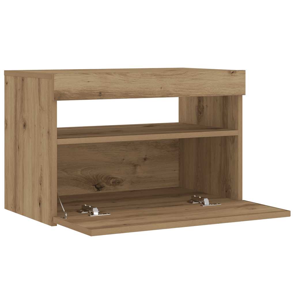 vidaXL Nachttisch mit LED-Leuchten Artisan-Eiche 60x35x40 cm