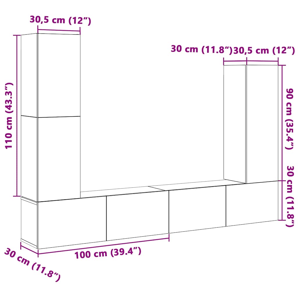 vidaXL 4-tlg. TV-Schrank-Set Wandmontage Altholz-Optik Holzwerkstoff