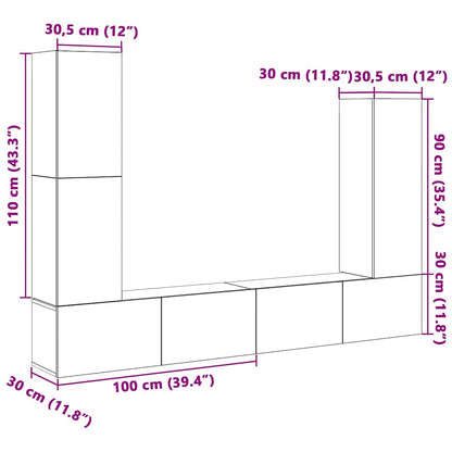 vidaXL 4-tlg. TV-Schrank-Set Wandmontage Altholz-Optik Holzwerkstoff