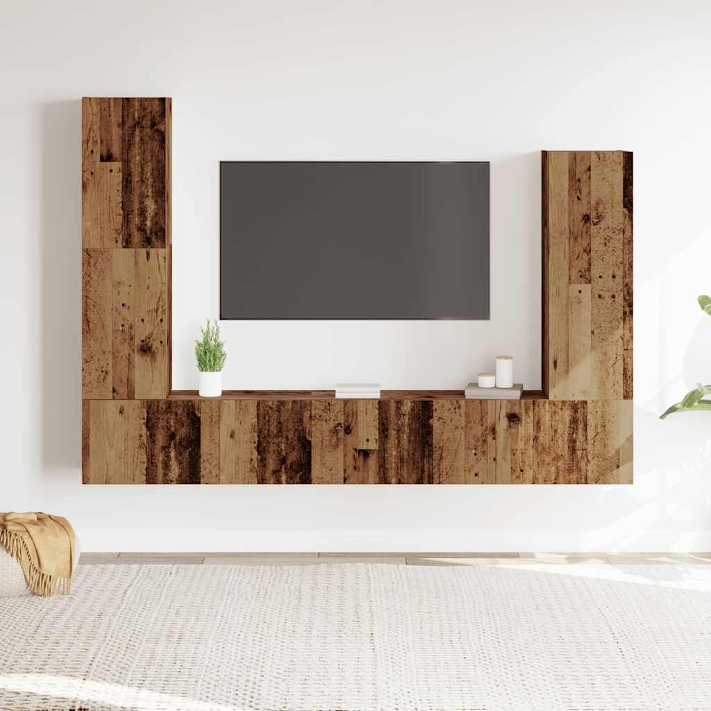 vidaXL 4-tlg. TV-Schrank-Set Wandmontage Altholz-Optik Holzwerkstoff