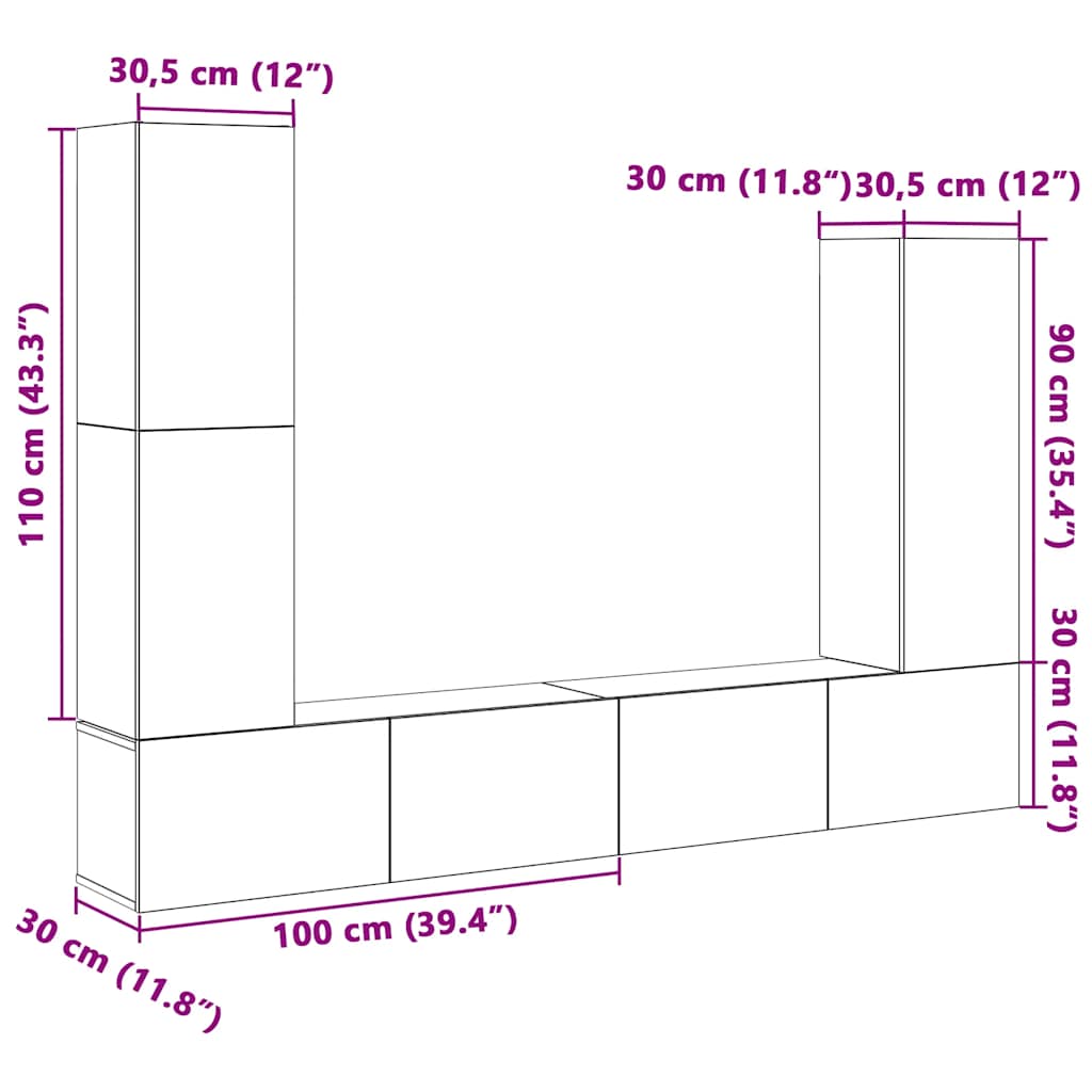 vidaXL 4-tlg. TV-Schrank-Set Wandmontage Artisan-Eiche Holzwerkstoff