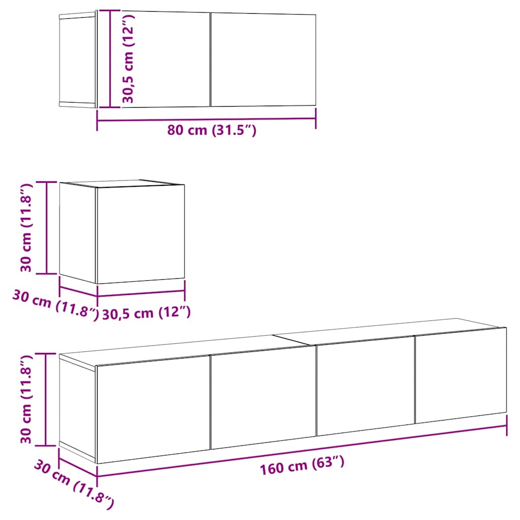 vidaXL 4-tlg. TV-Schrank-Set Wandmontage Altholz-Optik Holzwerkstoff