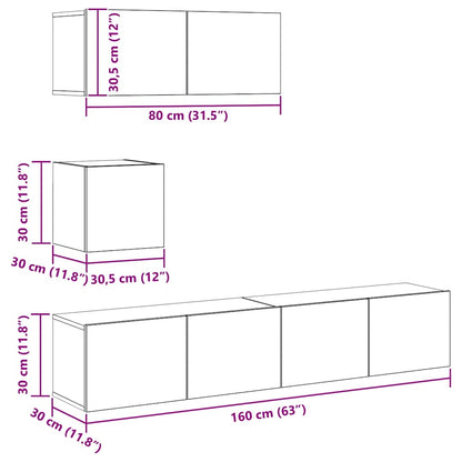 vidaXL 4-tlg. TV-Schrank-Set Wandmontage Altholz-Optik Holzwerkstoff