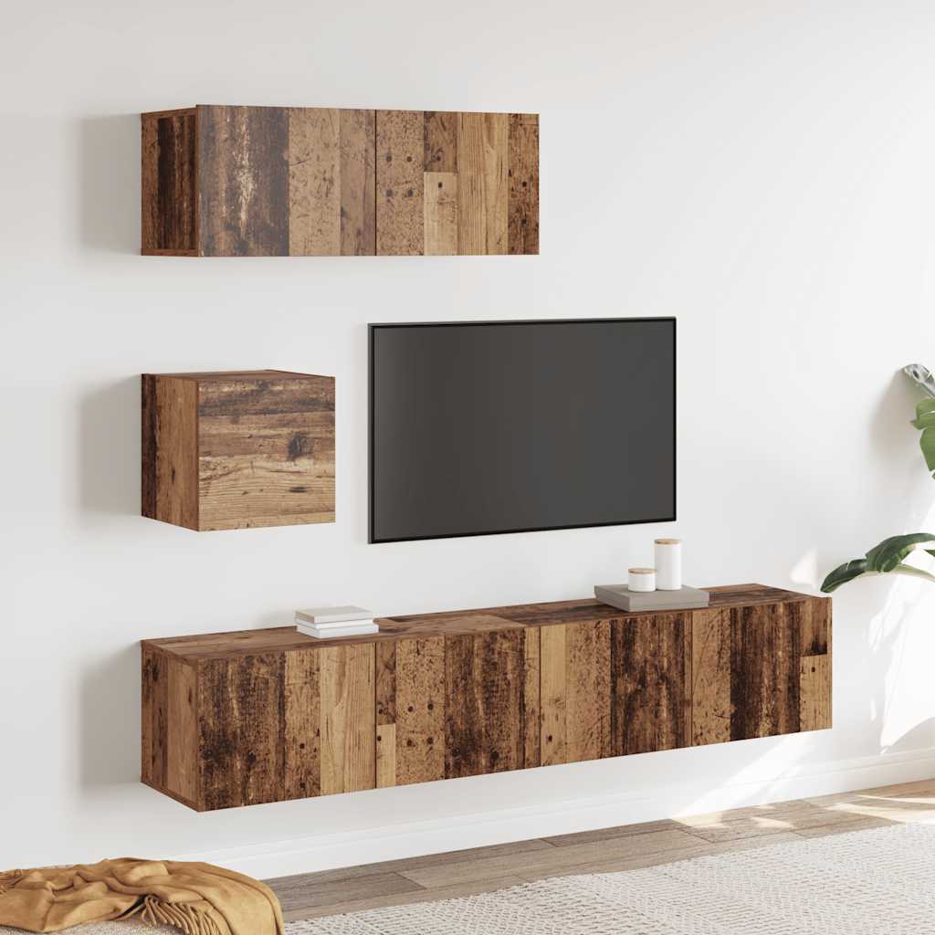 vidaXL 4-tlg. TV-Schrank-Set Wandmontage Altholz-Optik Holzwerkstoff