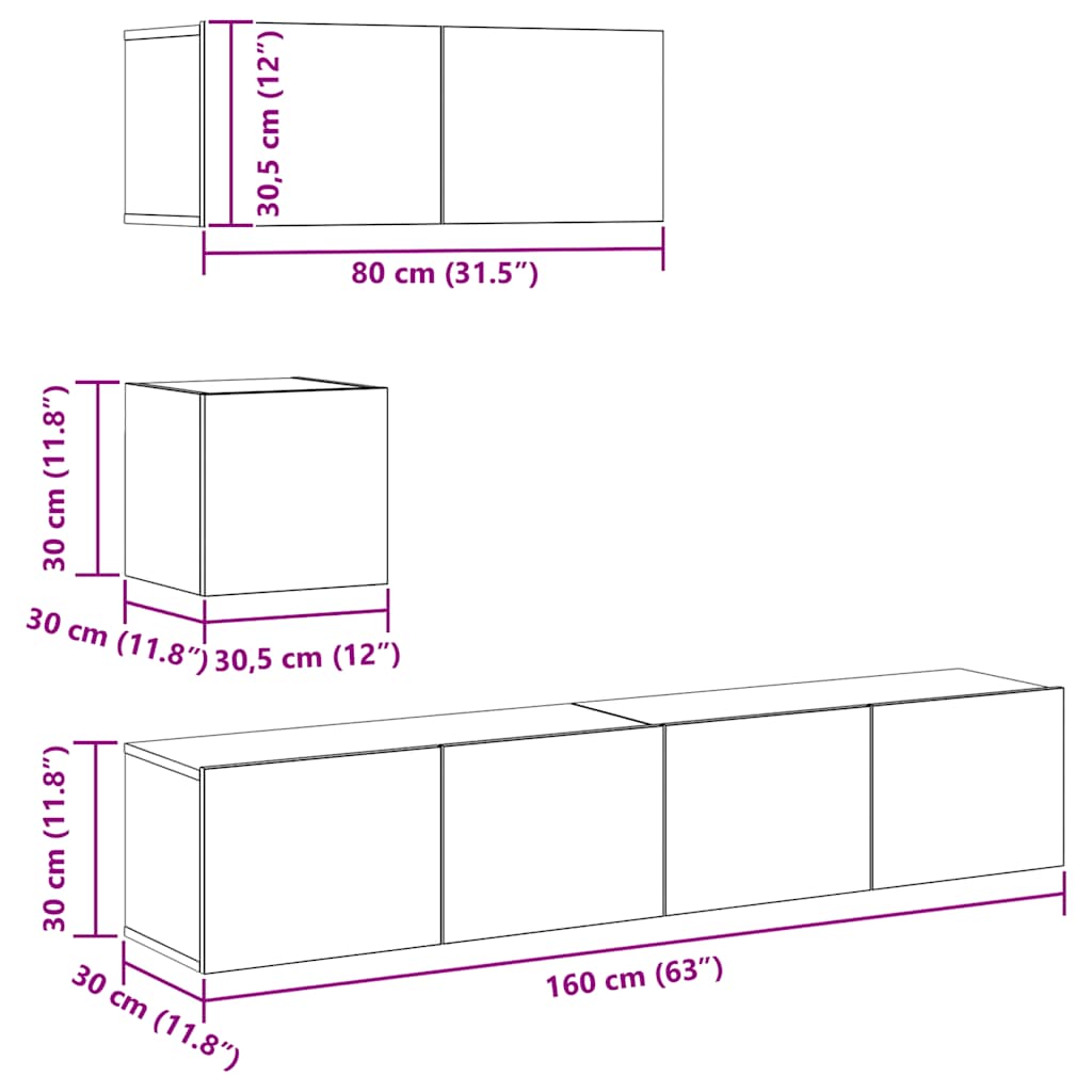 vidaXL 4-tlg. TV-Schrank-Set Wandmontage Artisan-Eiche Holzwerkstoff