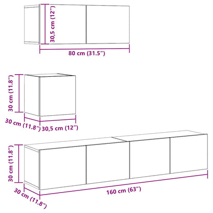 vidaXL 4-tlg. TV-Schrank-Set Wandmontage Artisan-Eiche Holzwerkstoff