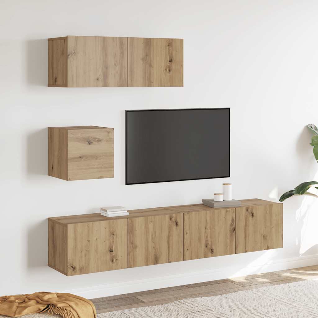 vidaXL 4-tlg. TV-Schrank-Set Wandmontage Artisan-Eiche Holzwerkstoff