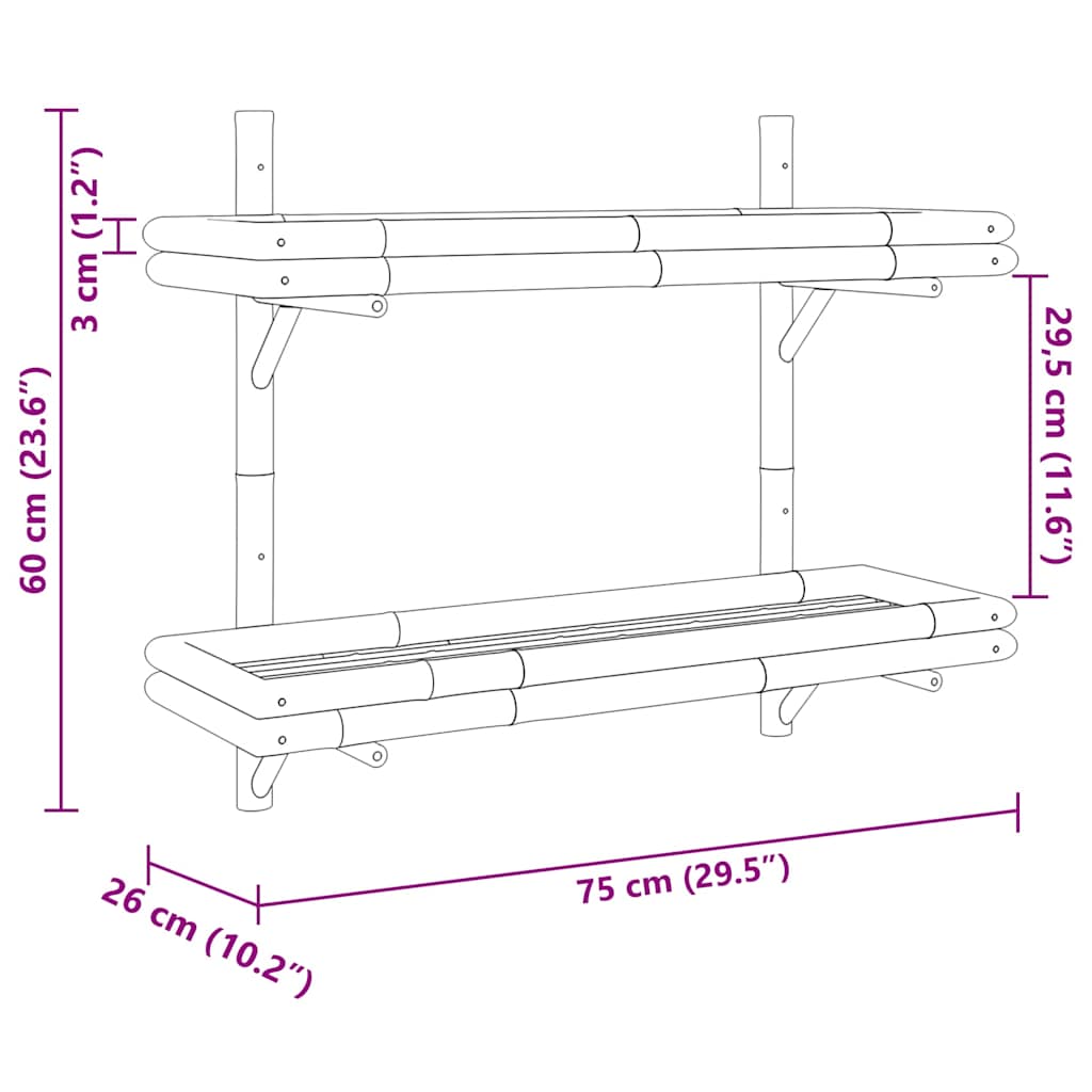 vidaXL Wandregal mit Regal Wandmontiert Braun 39 x 26 x 60 cm Bambus