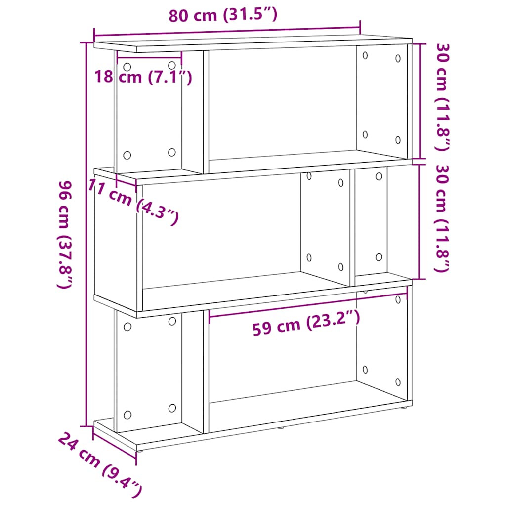 vidaXL Bücherregal Schwarz Eichen-Optik 80x24x96 cm Holzwerkstoff