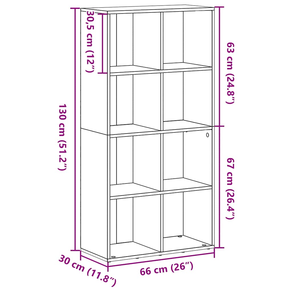 vidaXL Bücherregal Schwarz Eichen-Optik 66x30x130 cm Holzwerkstoff