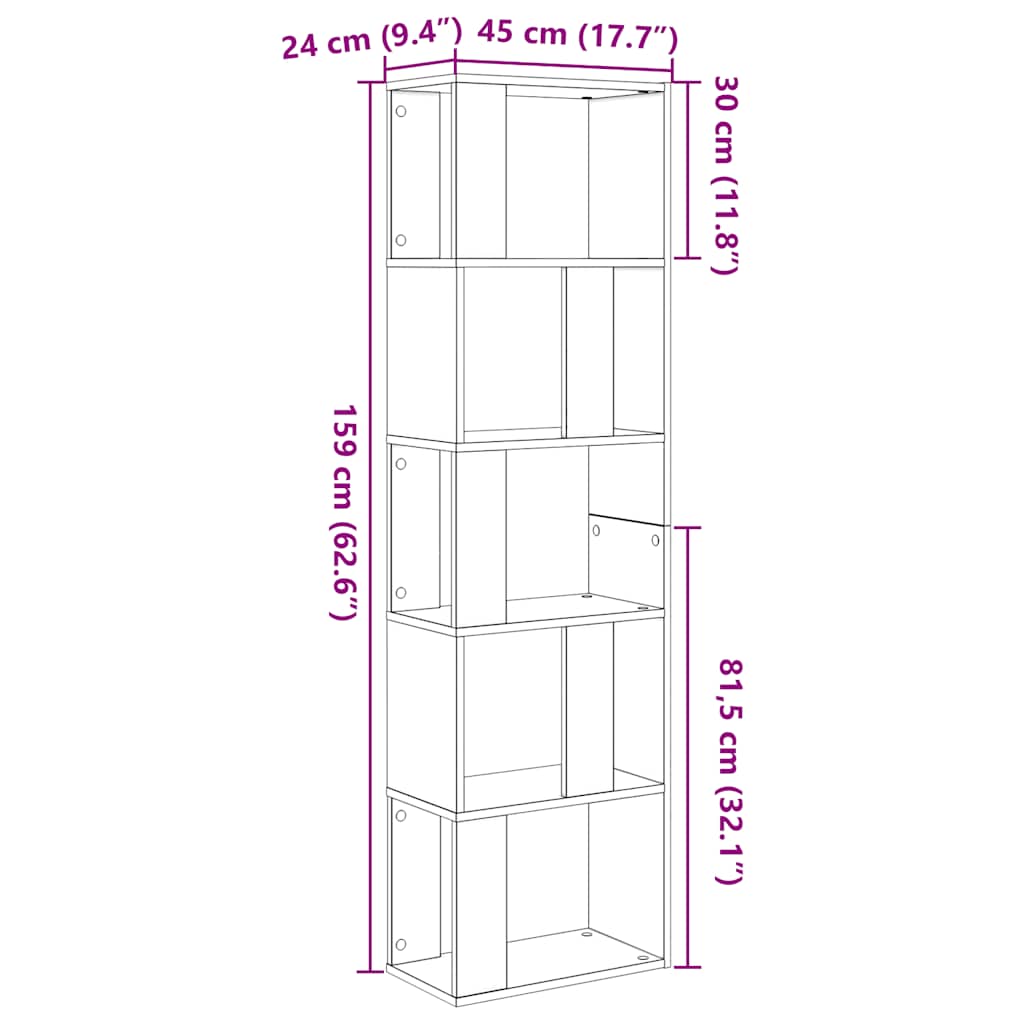 vidaXL Bücherregal/Raumteiler Schwarz Eichen-Optik 45x24x159 cm