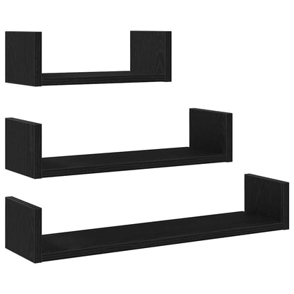 vidaXL Étagères murales 3 pcs Noir aspect chêne Bois d'ingénierie