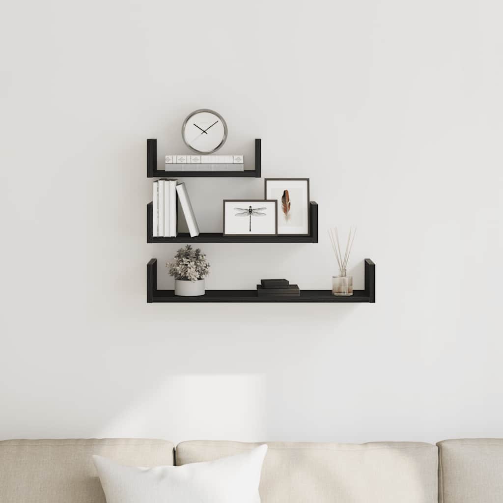 vidaXL Étagères murales 3 pcs Noir aspect chêne Bois d'ingénierie