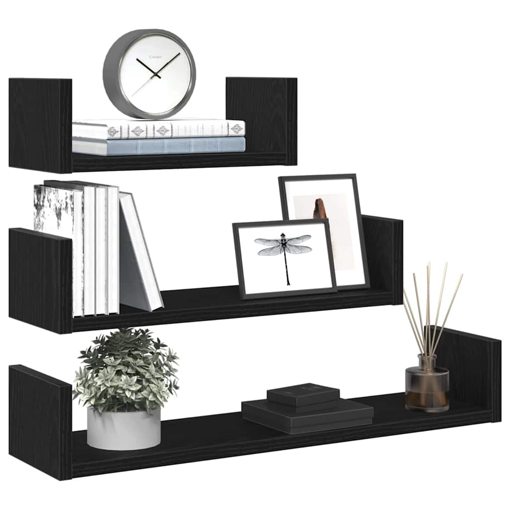 vidaXL Étagères murales 3 pcs Noir aspect chêne Bois d'ingénierie