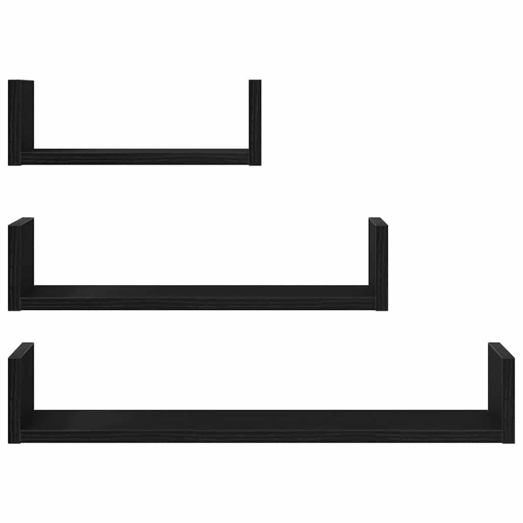 vidaXL Étagères murales 3 pcs Noir aspect chêne Bois d'ingénierie