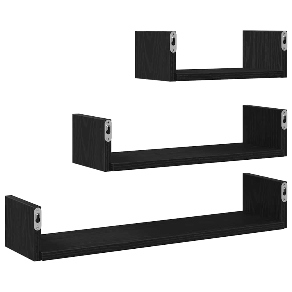 vidaXL Étagères murales 3 pcs Noir aspect chêne Bois d'ingénierie
